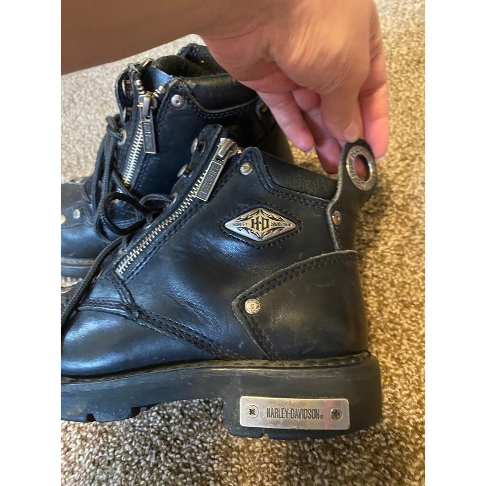 Vintage Harley Davidson Boots Leather Combat 6.5 Black Biker Metal Grunge Y2K - Picture 2 of 10